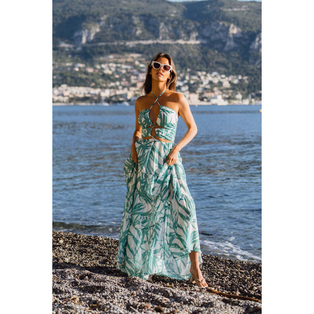 12th Tribe Saint-Tropez Blue Tropical Maxi Dress Size LL